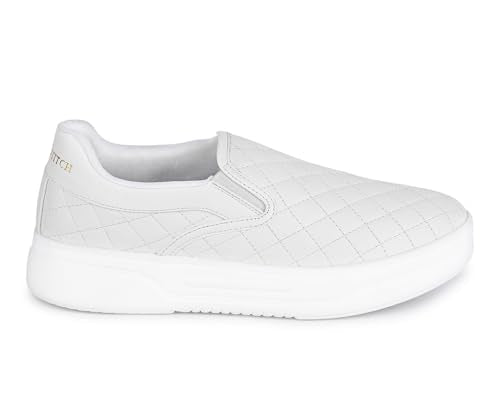 LOUIS STITCH White Sneakers for Men | Lightweight Slip-On Walking Shoes for Men | Comfortable Casual Wear | Flexible, Breathable, Stylish & Durable All-Day Wear (SNK-CUSOWH) (Size- 6 UK)