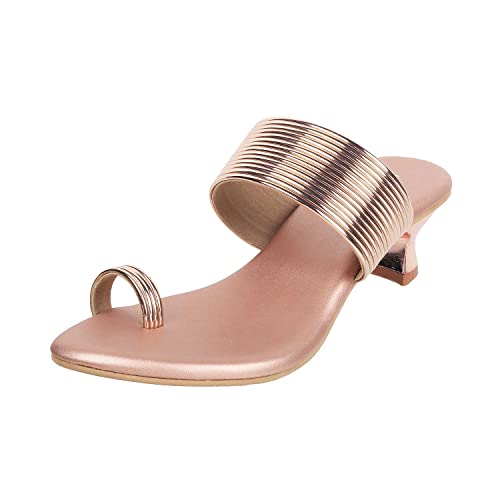 Metro Women's Rose Gold Fashion Kitten Heel Slip-on Sandals UK/7 EU/40 (32-238)