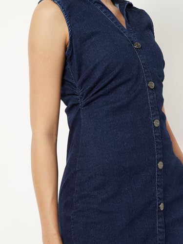 Max Women Ruched Denim Shirt Dress (Blue_M)