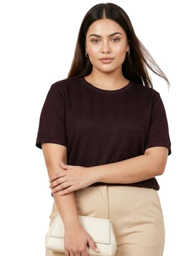 Max Women Striped Knit Top (Burgundy_XXL)