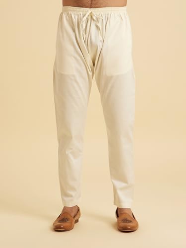 Manyavar Men's Cotton Solid Kurta Set (Cream,S)