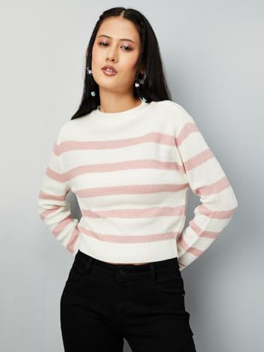 Max Women Striped Sweater (Off White_L)