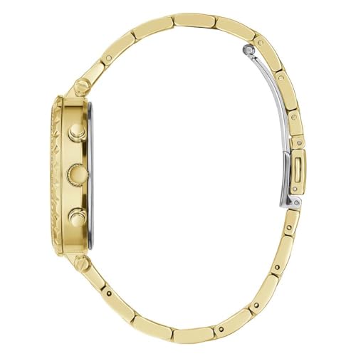 GUESS Solstice Analog Watch for Women with Clear Round Dial & Gold Stainless Steel Bracelet Band Water Resistant Women's Wrist Watches - GW0403L2