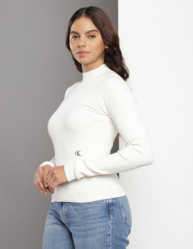 Calvin Klein Cotton Mock Neck Sweater Ivory
