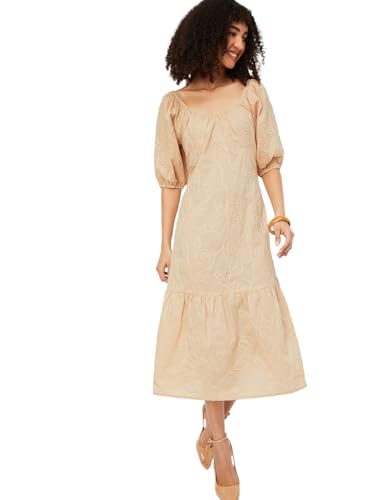 Max Women's Cotton A-Line Below The Knee Dress (VV58002_Beige