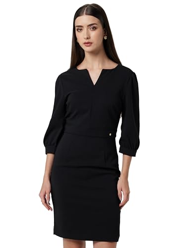 Women Black Solid Knee Length Formal Dress