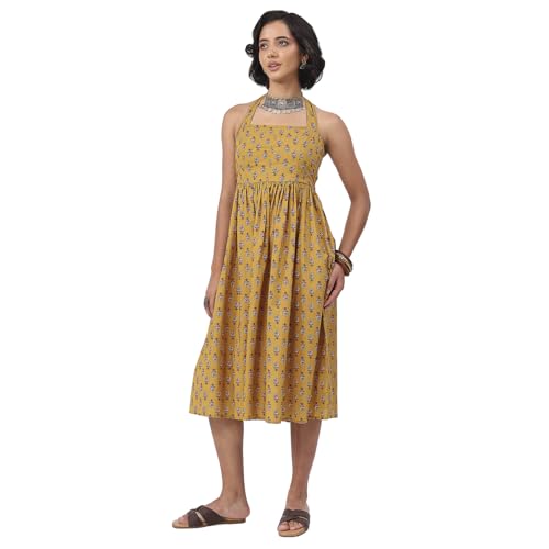 Biba Nxt Women Yellow Cotton Printed Straight Dress_32