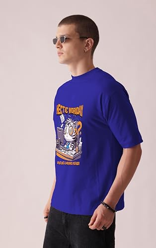 Starton Apparel 100% Cotton Anime Funny Drop Shoulder Oversized Baggy Fit Half Sleeve Round Neck Unisex T-Shirt for Men Women (in, Alpha, M, Plus, Royal Blue)
