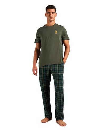 U.S. POLO ASSN.. Mens SS004 Solid Cotton Sleep Sets(SS004-PL_Olive/ Green_M)