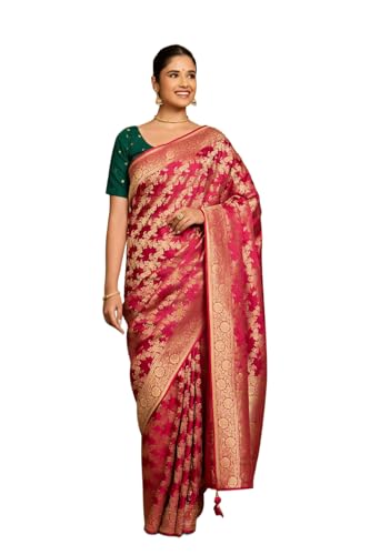 Taneira Women Dark Pink Viscose Woven Saree with Unstiched Blouse Piece (SAPP02AB0923-Dark Pink)