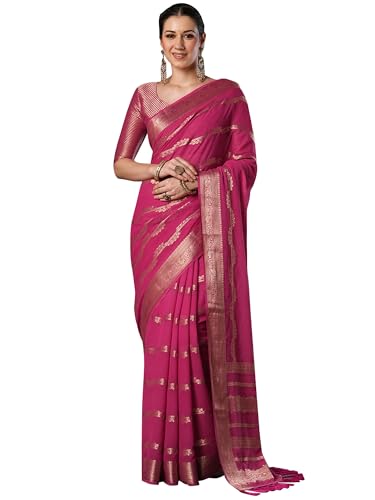 AKHILAM Women's Pink Pure Georgette Ethnic Motif Printed Saree With Unstitched Blouse Piece (KUSUM4001_NSM)