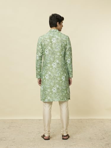 Manyavar Men's Sage Green Floral Printed Kurta (L)