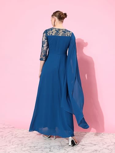 Miss Chase Women's V-Neck Embellished Maxi Dress (MCSS25D91-85-724-06, Bright Royal Blue, XL)