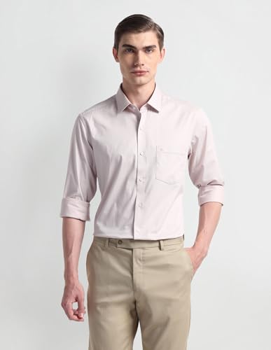 Arrow Mens Pink Geometric Full Sleeve Cotton Fitted Shirt (ARAISH0277_Pink_)
