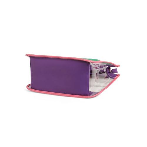 Caprese Madonna Laptop Tote Bag Large | Vibrant Transparent Handbag with Adjustable & Detachable Sling Strap, Secure Zip Closure | Shoulder Bag | Perfect for Office & Casual Use (Green & Purple)