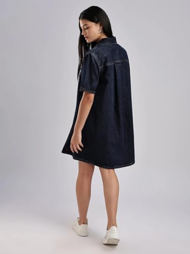 Calvin Klein Jeans Women's Cotton A-Line Above The Knee Casual Dress (47B073G401_Dark Ck Blue