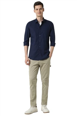 Peter England Men Navy Solid Full Sleeves Casual Shirt