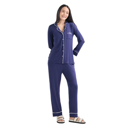NYKD Sumptuously Soft Button Down Pajama Set - Navy NYS001-2XL