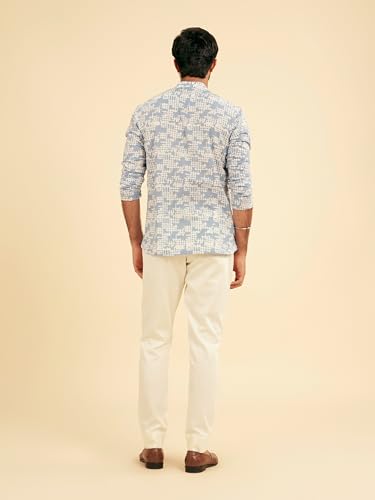 Manyavar Men's Cotton Printed Casual Short Kurta (Light Blue,XXL)