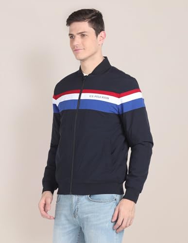 Horizontal Stripe Bomber Jacket