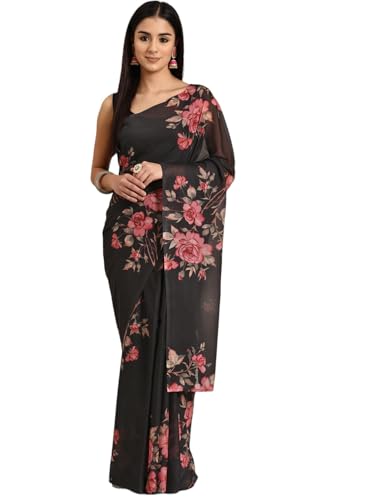 Ahalyaa Women's Polyester Sarees (AHSR-UNS-114_Black)