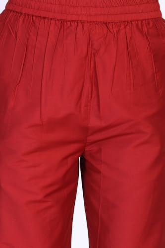 W for Woman Deep Floral Printed Metallic Embroidered Flared Woven Kurta with Straight Pant and Jacquard Dupatta Set - Red (WS13301-224416-3XL)