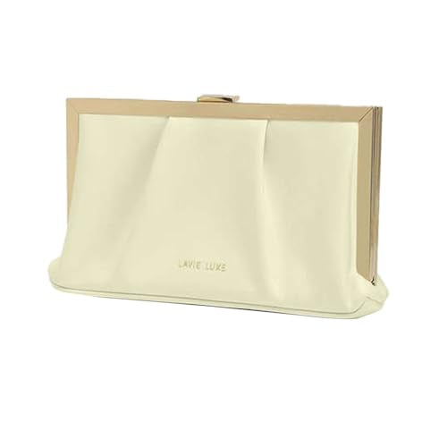 Lavie Luxe Pleatz Solid Synthetic Zipper Closure Women's Clutch (OFF_WHITE,MEDIUM)