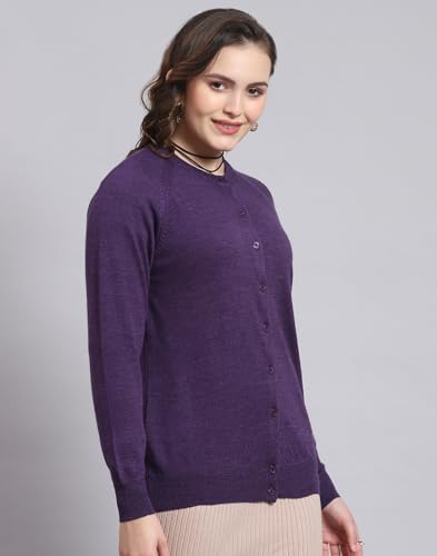 Monte Carlo Womens Pure Wool Solid Sweater (1230708Rn-2452-44, Purple Mix, 3XL)