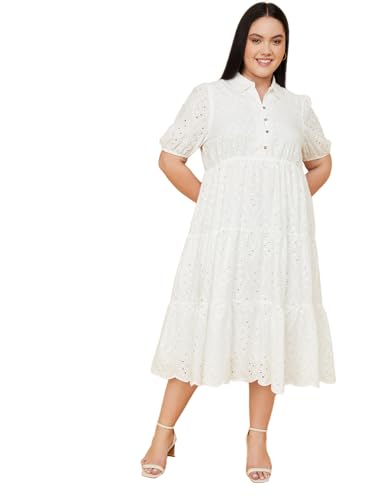 Max Women's Cotton Blend A-Line Below The Knee Dress (DTI3804P_Ivory