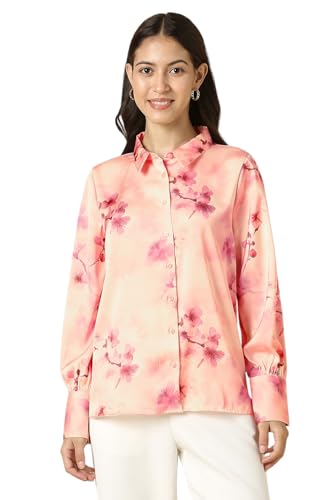 Women Peach Print Long Sleeves Shirt