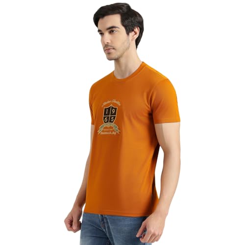 United Colors of Benetton Regular Fit Round Neck Embroidered T-Shirt (Size : S) - 26P3M89J3320IDY2 Rust