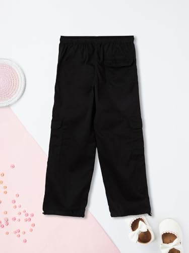 Max Girls Solid Parachute Cargos (Black_10-12 Y)