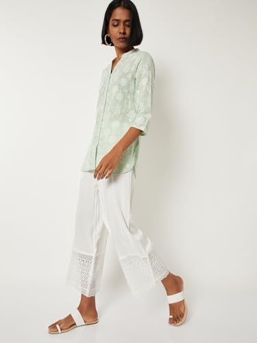 Max Women Embroidered Hem Palazzos (White_XXL)