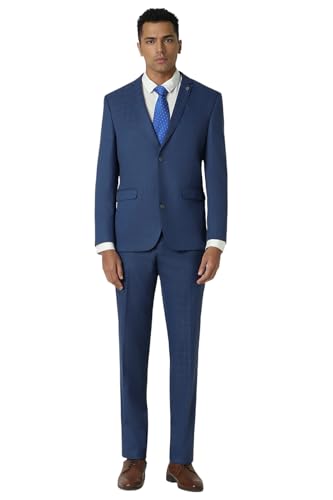 Van Heusen Men Navy Check Slim Fit Wedding Two Piece Suit