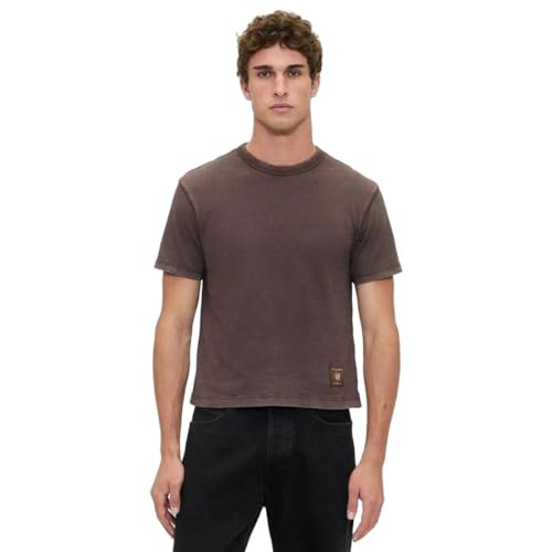 Men Graphic Crew Neck Relaxed T-Shirt, Brown, XL