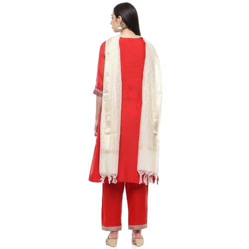 BIBA Women EMBROIDERY KALIDAR SALWAR KURTA DUPATTA(SKDJEWELLED CHARM8990_RED_32)