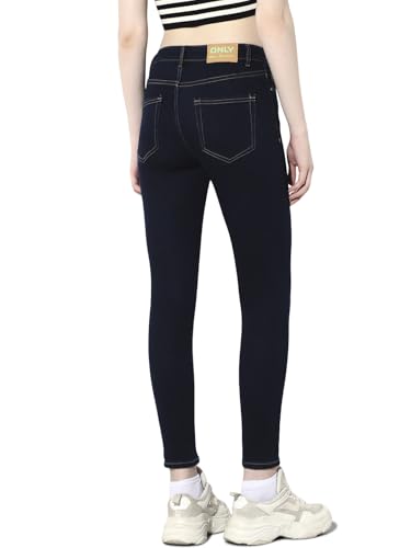 ONLY Women's Solid Skinny Fit High-Rise Dark Blue Jeans