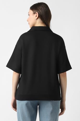 Women Black Solid Formal Stylized Neck Top