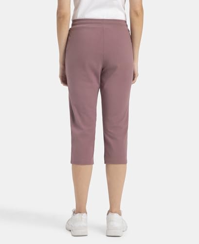 Jockey 1300 Women's Super Combed Cotton Elastane Stretch Slim Fit Capri with Side Pockets_Burnt Rose_XL