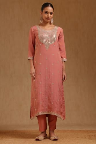 Soch Womens Peach Tissue Zari Embroidered Salwar Suit