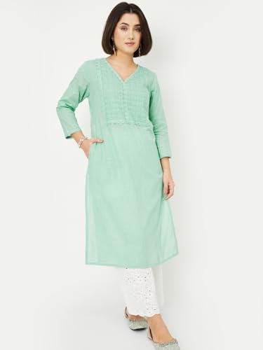 Max Women's Cotton Blend Regular Kurta (DAEKSP25BI_Mint Green