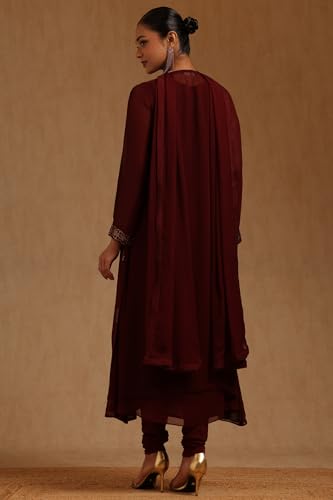 Soch Womens Maroon Georgette Solid Suit Set