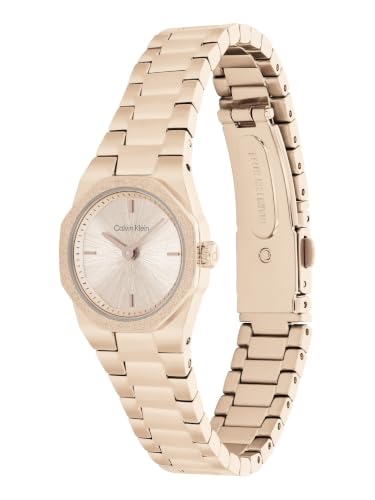 Calvin Klein Geometric Elegance Qtz Basic Slim Beige Gold Round Dial Women's Watch | Ionic Plated Beige Gold Steel Material | Bracelet Watch - 25100144