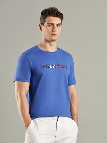 Tommy Hilfiger Embroidered Logo Regular-Fit Cotton T-Shirt Dazzling Blue