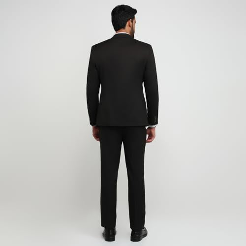 Raymond Men Contemporary Fit Solid Pattern Poly Viscose Blend Notch Lapel Full Sleeve Formal Suit Brown