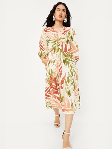 Max Women's Cotton A-Line Below The Knee Dress (EC58006B_Off White