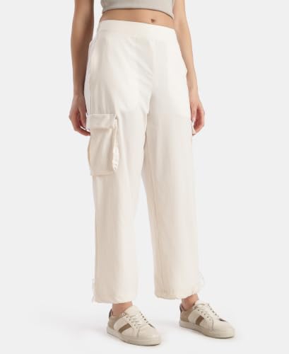 Jockey WZ30 Women Microfiber Fabric Oversized Cargo Utility Pants with Inner Drawstrings_Egret_XXL