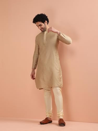 KISAH Men's Silk Blend Textured Woven Kurta Pyjama Set | Festive Wedding Party Ethnic Wear