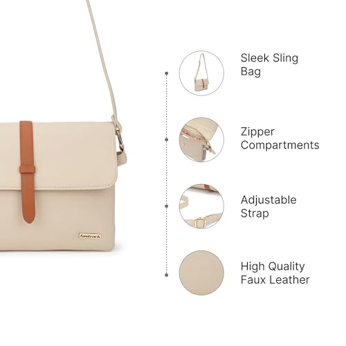 Fastrack Beige Sling | Faux-Leather Women’s Handbag | Sling with Dual Compartments & Utility Pockets