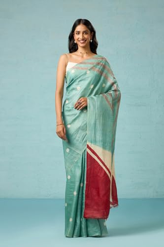 Taneira Chattisgarh Hand Painted Tussar Saree For Women With Unstitched Blouse Piece (Light Green-SAAFWEHTT0101)